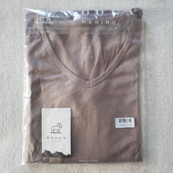 Woolx Elena V Neck 3/4 Sleeve Wool Blend Top Mocha Meringue Small - Picture 10 of 12